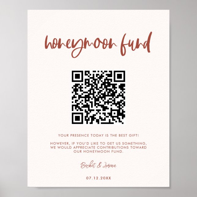 Modern elegant snö rosa Honeymoon-fond QR-kod Poster (Framsidan)