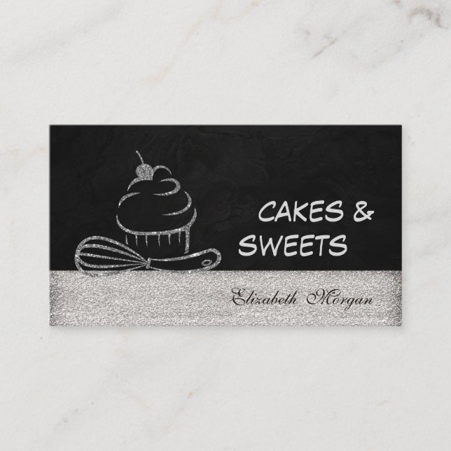 Modern Elegant Snygg Silver Glittrig Cupcake Visitkort (Framsida)