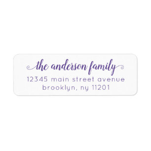 Modern Elegant Snyggt Lila Violet Script Family Returadress Etikett