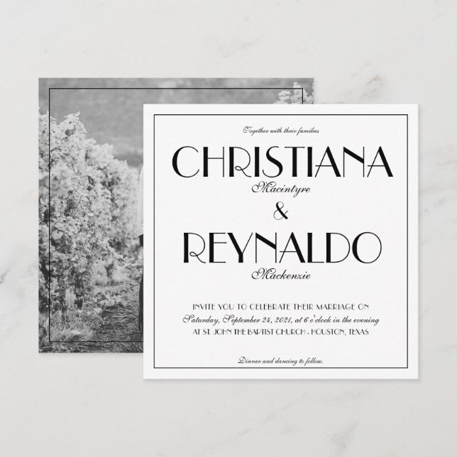 Modern Elegant Snyggt Roaring 20-tal Bröllop Photo Inbjudningar (Fram/baksida)