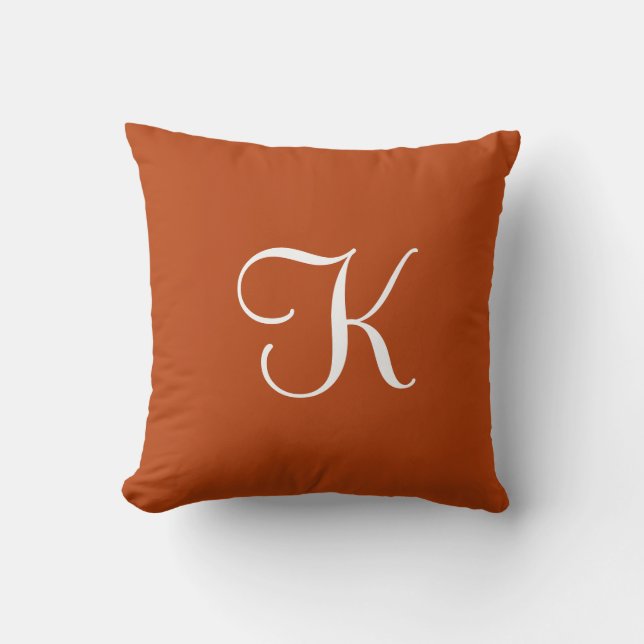 Modern Elegant Solid Rust Anpassningsbar Monogram Kudde (Framsida)