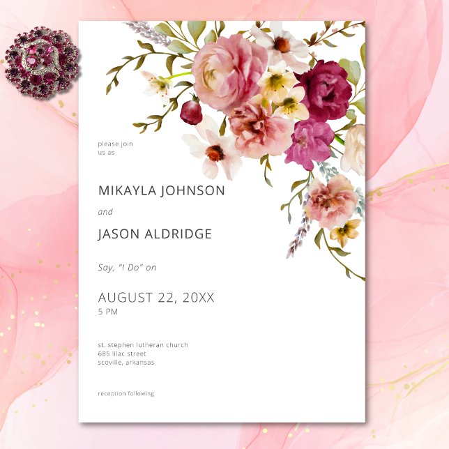Modern Elegant Sommar Blommigt Vita Bröllop Inbjudningar (Modern Elegant Summer Meadow Floral White Wedding Invitation)