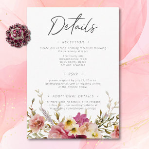 Modern Elegant Sommar Blommigt Vita Bröllop Tilläggskort