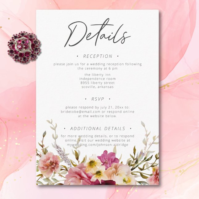 Modern Elegant Sommar Blommigt Vita Bröllop Tilläggskort (Modern Elegant Summer Meadow Floral White Wedding Enclosure Card)
