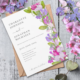 Modern Elegant, sommartid, Blommigt Bröllop Inbjudningar