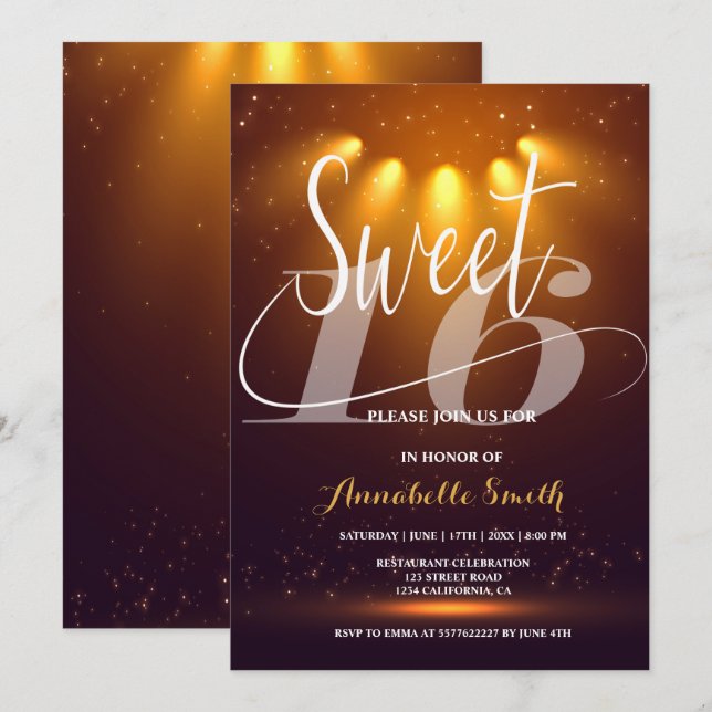 Modern elegant söt 16-inbjudan inbjudningar (Fram/baksida)