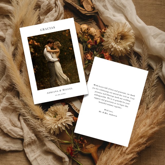 Modern Elegant Spansk Bröllops Gracias Foto Tack Kort (Skapare uppladdad)