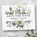 Modern Elegant Spara datum vattenfärgsenery Vykort<br><div class="desc">Modern Elegant Watercolor Botanical Grey Bröllop Förlovning Announcement Rädd Postkort för datum omfattar eukalyptus löv,  grönt botaniskt löv,  dammblått löv och andra vackra botaniska grejer.</div>