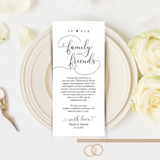 Modern Elegant, Ställe-inställning - tackkort Program (Wedding Dinner or Elopement Brunch Place Setting Thank You Card, In Modern Romantic themed.)