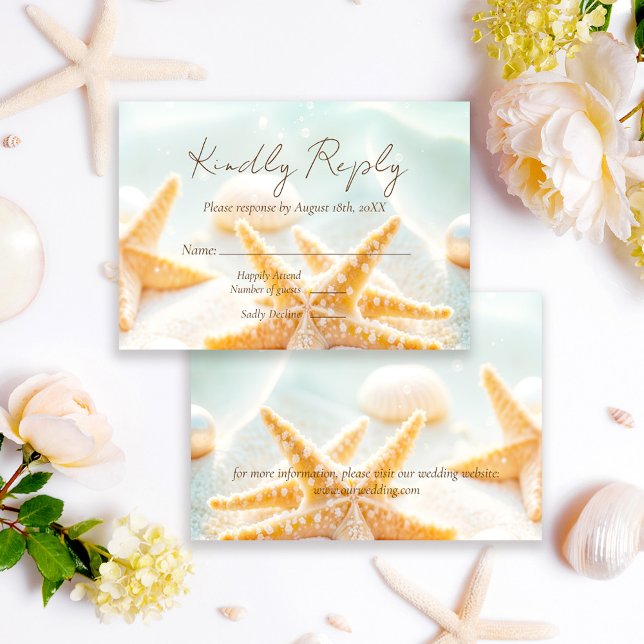 Modern Elegant Starfish Shells Ocean Beach Wedding OSA Kort (Skapare uppladdad)