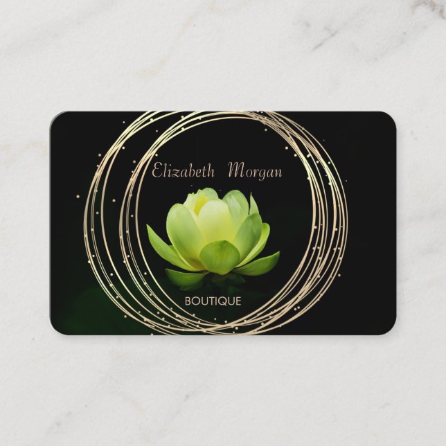 Modern Elegant Stilfull Guld Cirklar Grön Lotus Visitkort (Framsida)