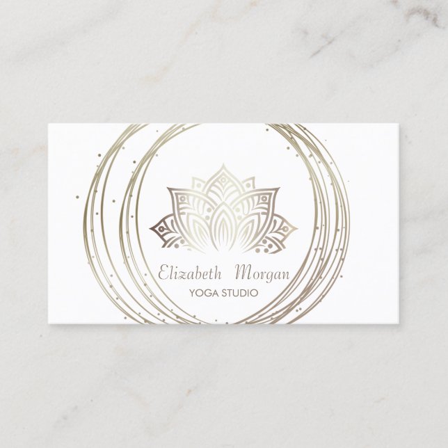Modern Elegant Stilfull Guld Cirklar Lotus Vit Visitkort (Framsida)