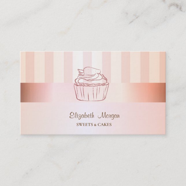 Modern Elegant Stilfull Randig Cupcake Visitkort (Framsida)