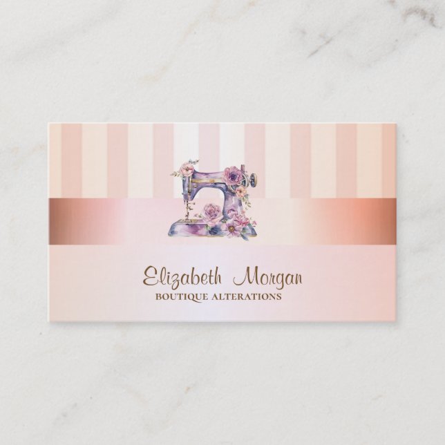 Modern Elegant Stilfull Randig Symaskin Visitkort (Framsida)