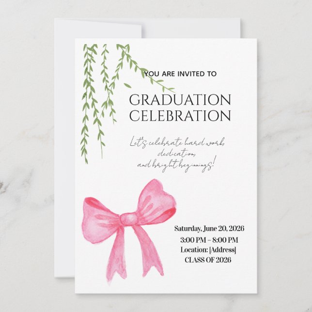 Modern Elegant Stilfull Rosa Slinga Examen  Inbjudningar (Framsida)