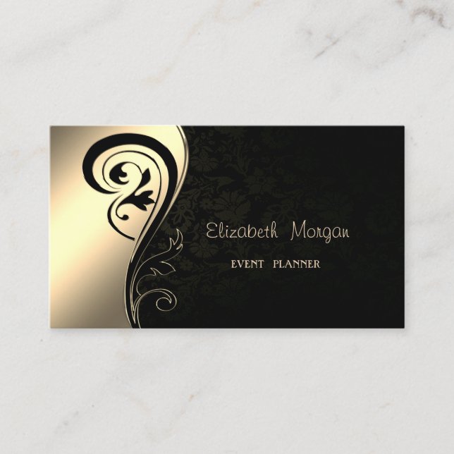 Modern Elegant Stilren Guld, Damask Visitkort (Framsida)
