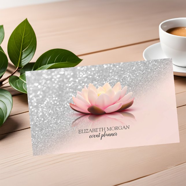 Modern Elegant Stilren Silver Glitter Bokeh Lotus Visitkort (Skapare uppladdad)