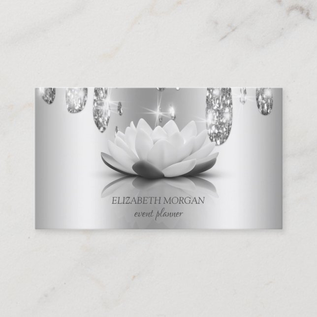 Modern Elegant Stilren Silver Lotus, Dropp Visitkort (Framsida)