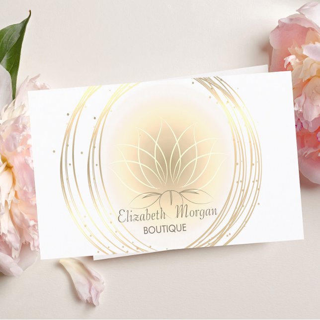 Modern Elegant Stilren, Vit, Guld Cirklar Lotus Visitkort (Skapare uppladdad)