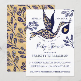 Modern Elegant Stork Pojke Shower-inbjudan Inbjudningar