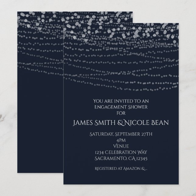 Modern Elegant Sträng av Ljusslinga Blå Firande Inbjudningar (Fram/baksida)