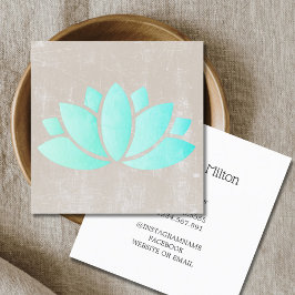 Modern Elegant Struktur Beige Blue Lotus Yoga Fyrkantigt Visitkort