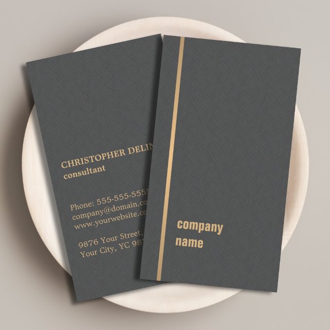 Modern Elegant Struktur Grått Faux Guld Consultant Visitkort (Skapare uppladdad)