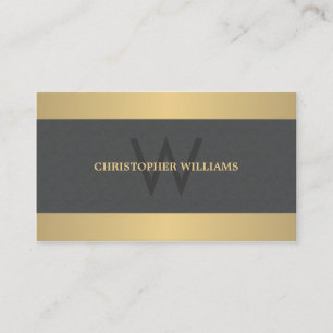 Modern Elegant Struktur Grått Faux Guld Monogram Visitkort