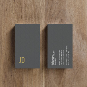 Modern Elegant Struktur Grått Faux Guld Monogram Visitkort