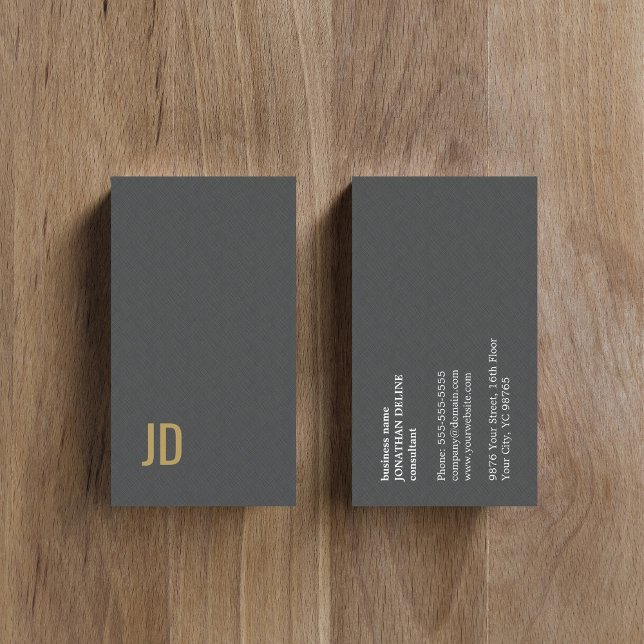 Modern Elegant Struktur Grått Faux Guld Monogram Visitkort (Skapare uppladdad)