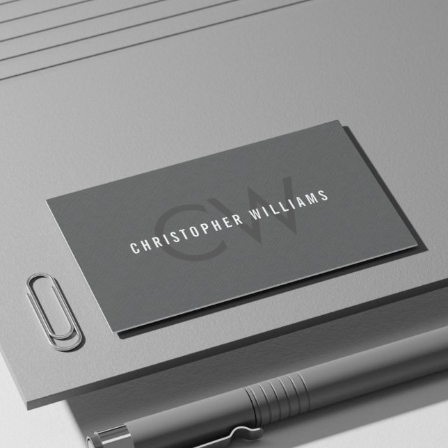 Modern Elegant Struktur Grått Monogram Consultant Visitkort (Skapare uppladdad)