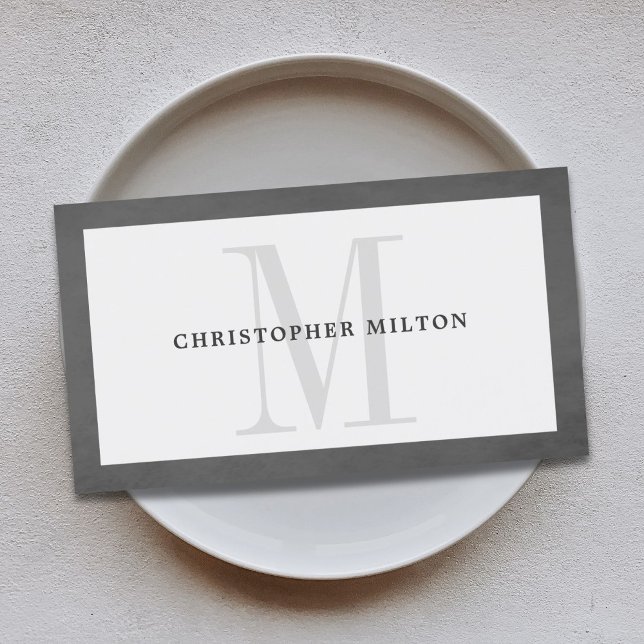 Modern Elegant Struktur Grått Monogram Consultant Visitkort (Skapare uppladdad)