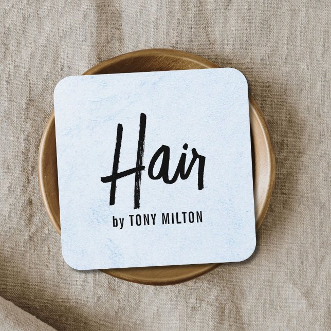 Modern Elegant Struktur LighBlue Bold Hair Stylist Fyrkantigt Visitkort (Skapare uppladdad)