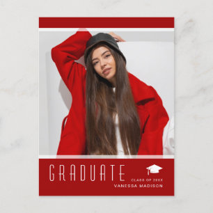 Modern Elegant Student Photo Red Announcement Vykort