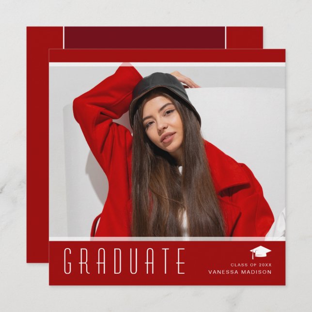 Modern Elegant Student Snyggt Photo Red & White Meddelande (Fram/baksida)