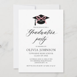 Modern Elegant Studentmössa Rosa Bow Studenten Inbjudningar