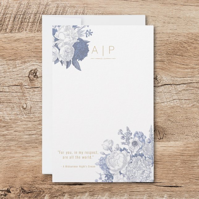 Modern Elegant Stylish Quote Floral Blue Brevpapper (Skapare uppladdad)