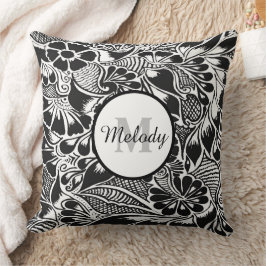 Modern elegant svart botanisk blommigt-metod kudde