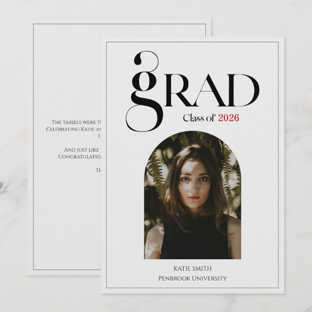 Modern elegant svart fet typsnitt Examensfirande Meddelande (Fram/baksida)