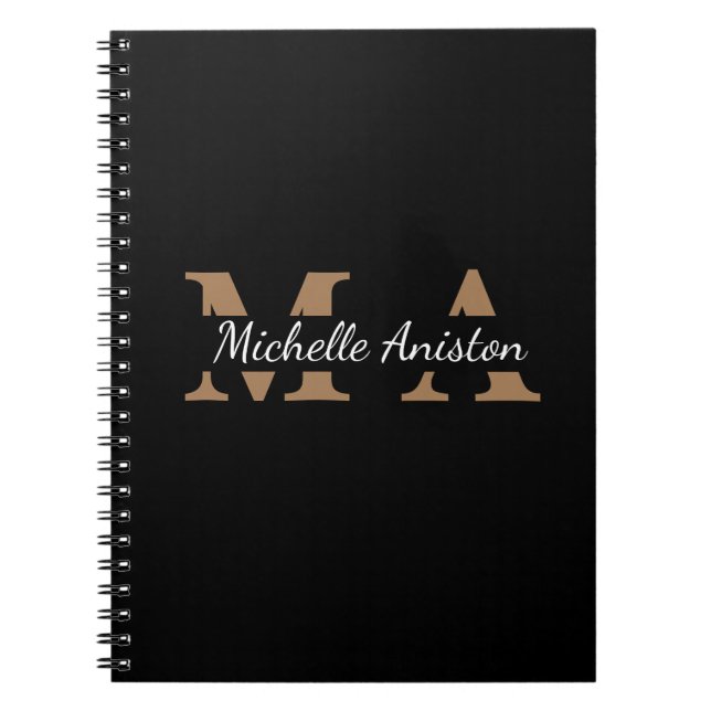 Modern Elegant Svart Guld Monogram Minimalistisk Anteckningsbok (Framsidan)