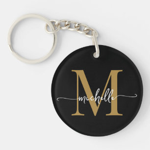 Modern Elegant Svart Guld Monogram Namn Skrift