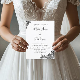 Modern Elegant Svart Lace Bröllopsinbjudan