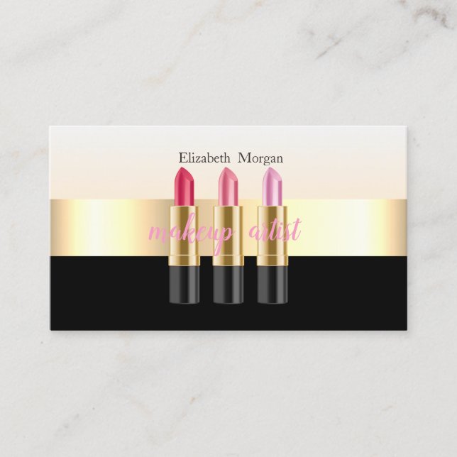 Modern Elegant Svart,Läppstift,Sminkartist Visitkort (Framsida)