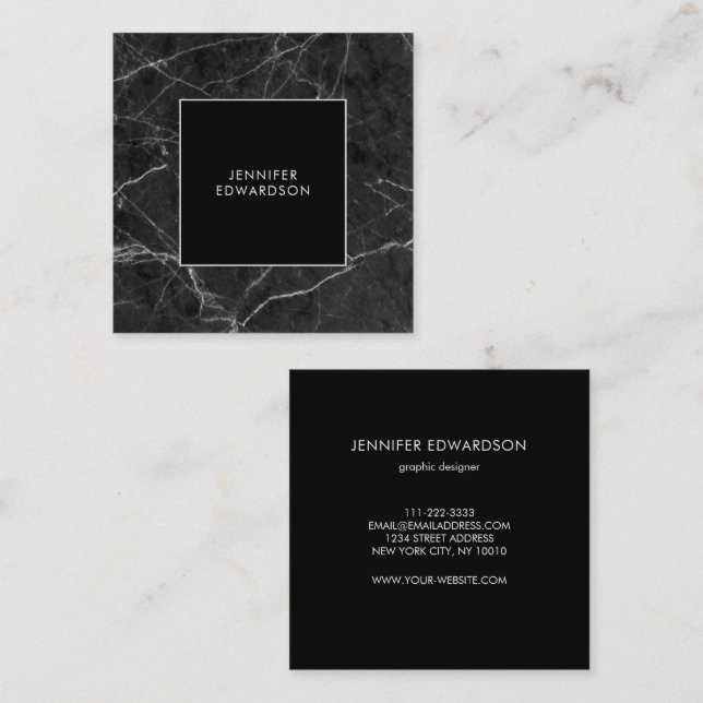 Modern elegant svart marmor professionell fyrkantigt visitkort (Fram/baksida)