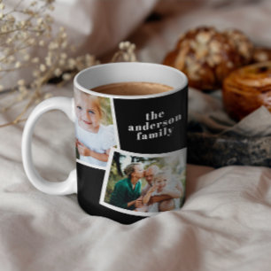 Modern elegant, svart multifotofamilj kaffemugg