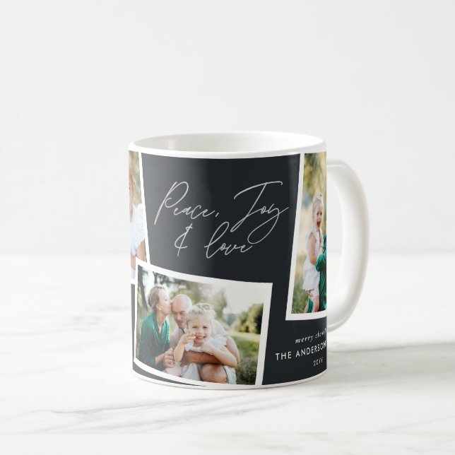 Modern elegant, svart multifotofamilj kaffemugg (Framsida höger)