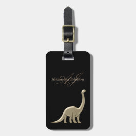 Modern Elegant Svart och Guld Dinosaurie Monogram Bagagebricka