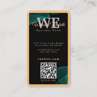 Modern elegant svart och guld QR-kod med monogram Visitkort