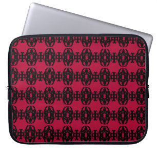 Modern Elegant Svart och Röd Mönster Laptop Fodral