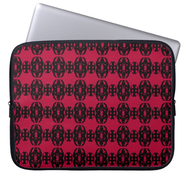 Modern Elegant Svart och Röd Mönster Laptop Fodral (Framsidan)